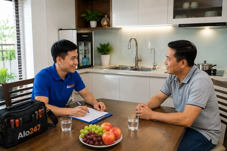 Thợ alo247 bàn giao và ký bảo hành dịch vụ