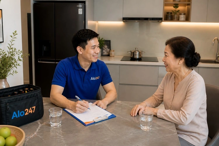 Thợ alo247 bàn giao và ký bảo hành thiết bị