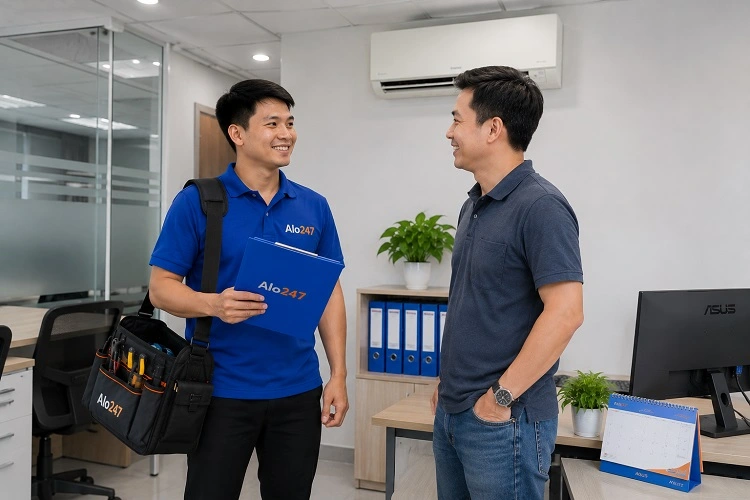 Thợ alo247 bàn giao và trao đổi bảo hành dịch vụ