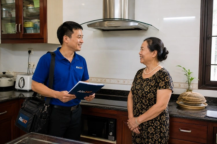 Thợ alo247 bàn giao và trao đổi bảo hành dịch vụ