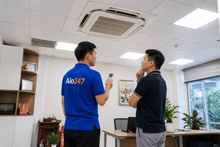 Thợ alo247 bàn giao và trao đổi thông tin bảo hành