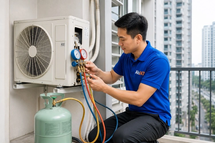 Thợ alo247 bơm gas điều hoà tại Tương Mai