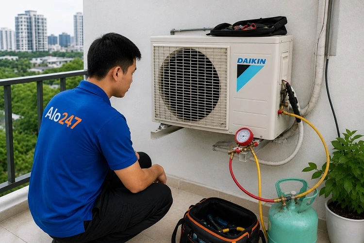Thợ alo247 bơm gas điều hoà tại Yên Sở