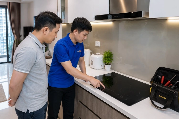 Thợ alo247 kiểm tra lại thiết bị sau khi xử lý lỗi