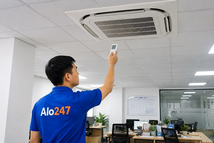 Thợ alo247 kiểm tra lại thiết bị trước khi bàn giao