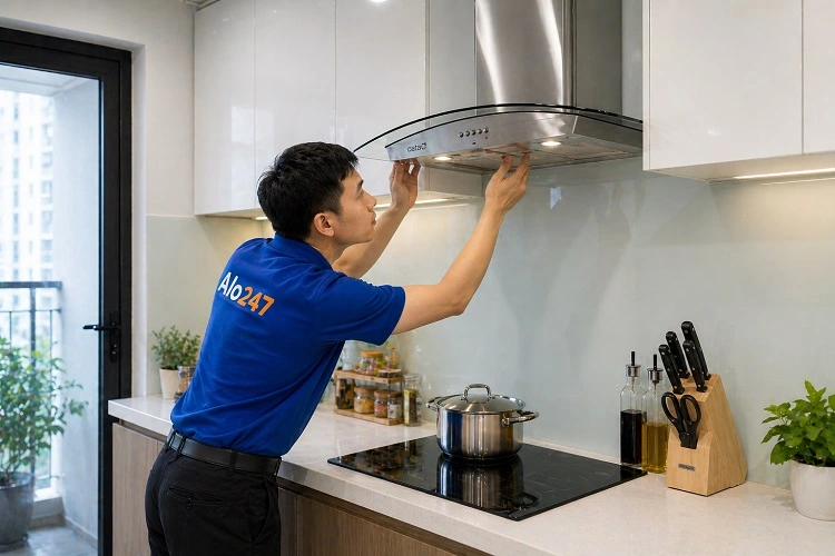 Thợ alo247 kiểm tra máy hút mùi bếp Cata trước khi sửa
