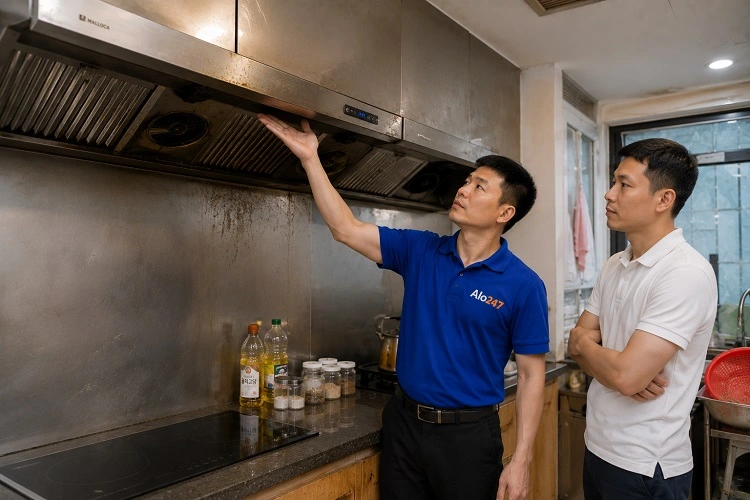 Thợ alo247 kiểm tra máy hút mùi công nghiệp tại Tây Tựu