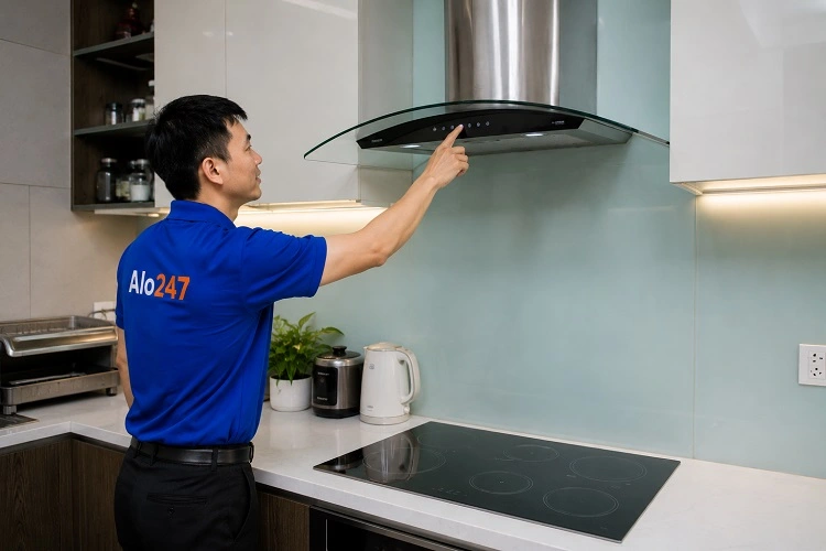 Thợ alo247 kiểm tra máy hút mùi tại Đông Ngạc