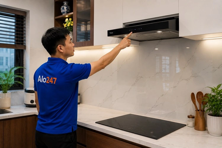 Thợ alo247 kiểm tra máy hút mùi tại Nghĩa Đô sau khi sửa chữa