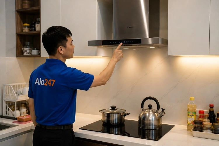 Thợ alo247 kiểm tra máy hút mùi tại Phú Diễn