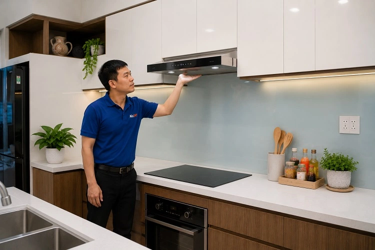 Thợ alo247 kiểm tra máy hút mùi tại Phú Thượng