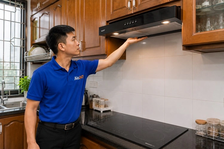Thợ alo247 kiểm tra máy hút mùi tại Từ Liêm trước khi sửa