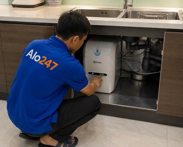 Thợ alo247 kiểm tra máy lọc nước AO Smith trước khi sửa