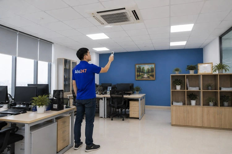 Thợ alo247 kiểm tra sau khi sửa điều hoà tại Xuân Phương