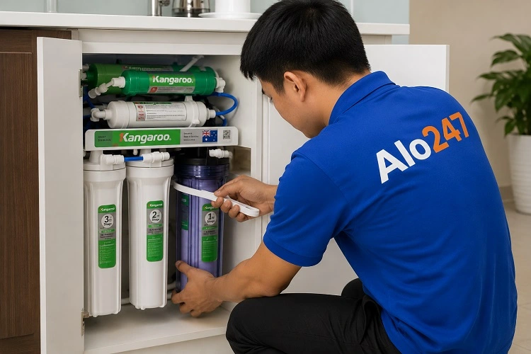 Thợ alo247 kiểm tra trước khi sửa máy lọc nước tại Tương Mai