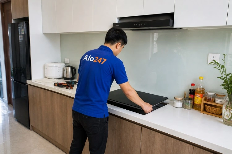 Thợ alo247 lắp lại thiết bị sau khi xử lý xong lỗi