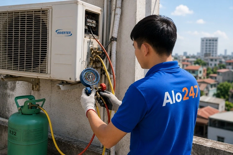 Thợ alo247 nạp ga sửa điều hoà không mát tại Cửa Nam