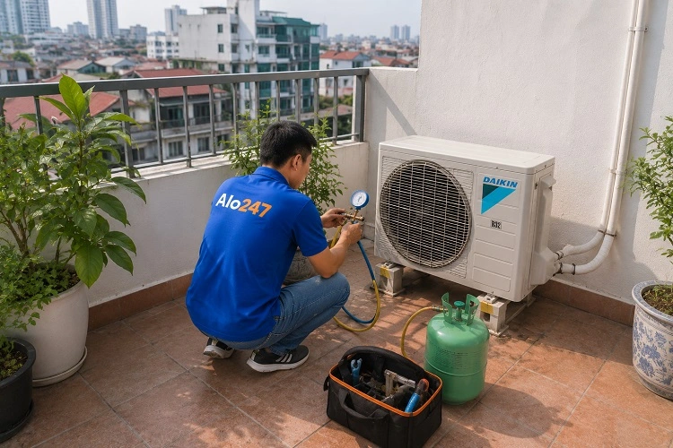 Thợ alo247 nạp gas điều hoà tại Phú Lương