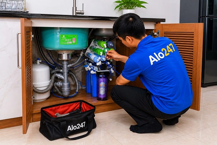 Thợ alo247 sửa máy lọc bị rò rỉ nước tại Nội Bài