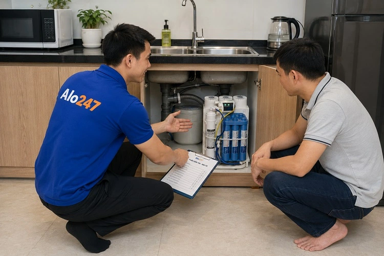 Thợ alo247 trao đổi phương án sửa máy lọc nước tại Hồng Hà