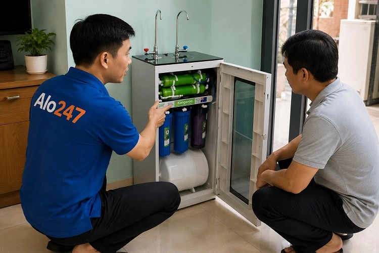 Thợ alo247 trao đổi phương án sửa máy lọc nước tại Lĩnh Nam