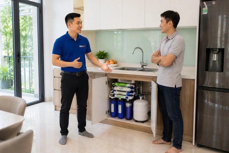 Thợ alo247 trao đổi phương án sửa máy lọc nước tại Tây Mỗ