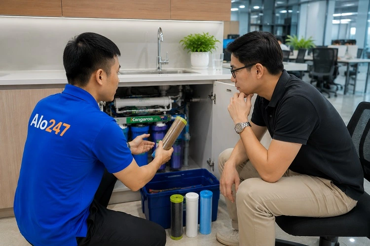 Thợ alo247 trao đổi phương án sửa máy lọc nước uy tín tại Phúc Lợi