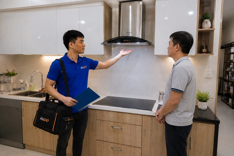 Thợ alo247 trao đổi và ký bảo hành dịch vụ