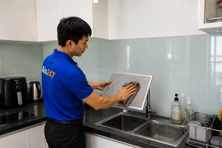 Thợ alo247 vệ sinh máy hút mùi tại Hoàng Liệt