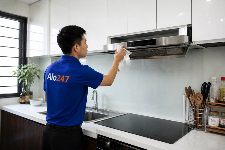 Thợ alo247 vệ sinh máy hút mùi tại Ô chợ Dừa sau khi sửa chữa//kju    