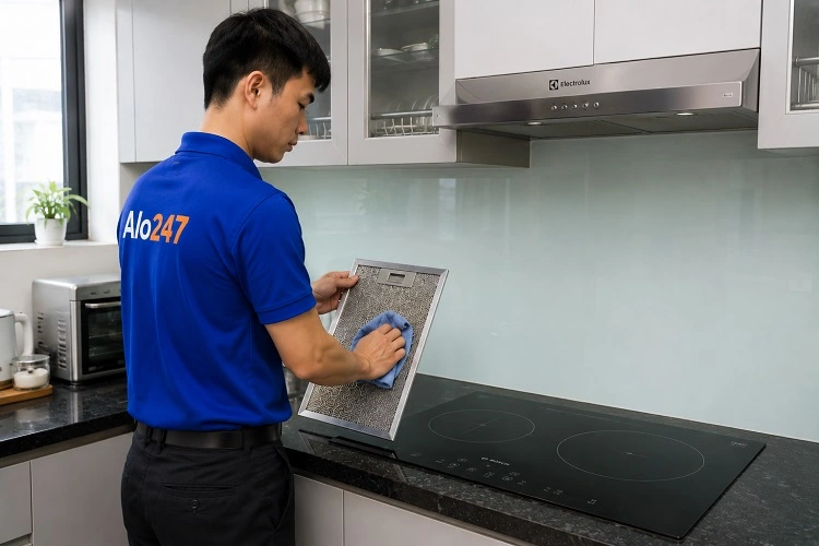 Thợ alo247 vệ sinh và sửa máy hút mùi tại Vĩnh Hưng