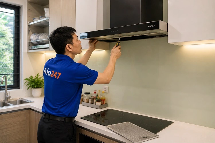Thợ alo247 xử lý lỗi của máy hút mùi tại Long Biên