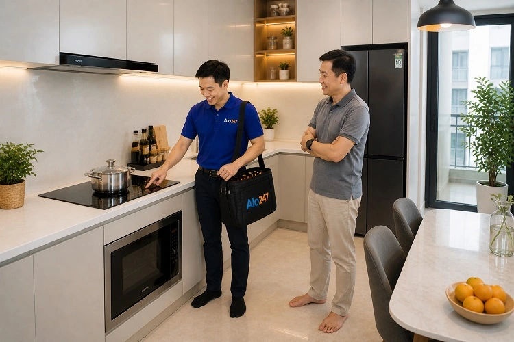 Thợ alo247  bàn giao bếp từ Saiko sau khi sửa chữa