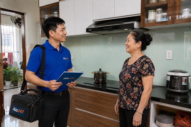 Thợ trao đổi và bàn giao dịch vụ sau khi khắc phục lỗi
