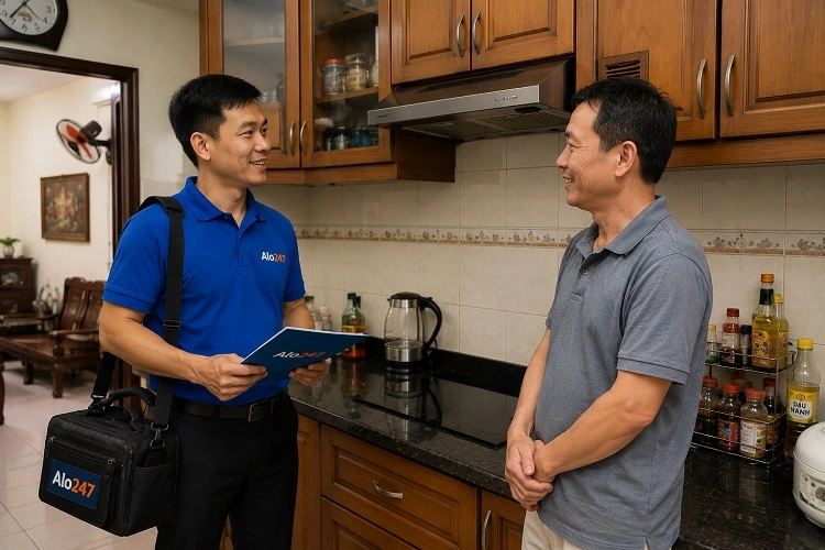 Thợ trao đổi và bàn giao sau khi xử lý lỗi thiết bị
