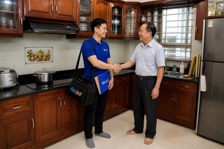 Thợ vàn giao và viết bảo hành dịch vụ