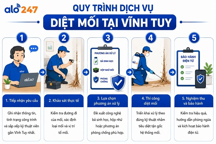 Quy trình 5 bước của dịch vụ xử lý côn trùng của alo247