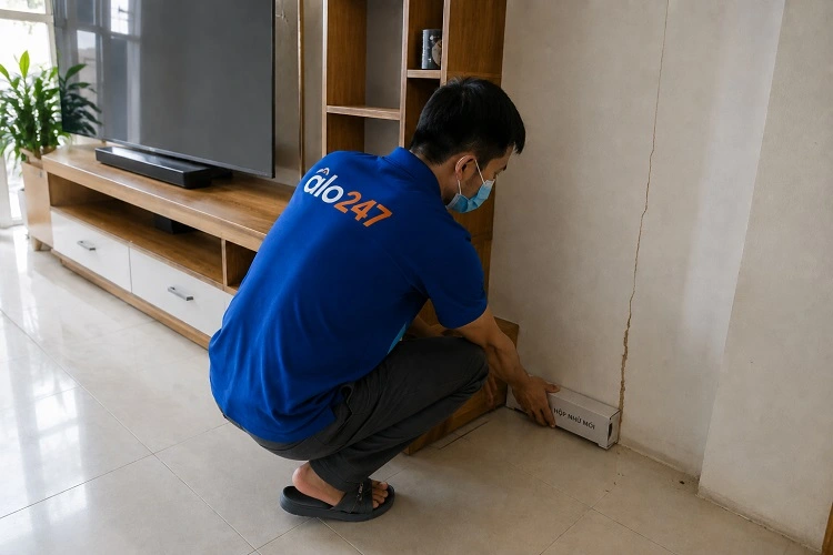 Thợ alo247 diệt mối bằng việc đặt hộp nhử mối tại Bạch Mai