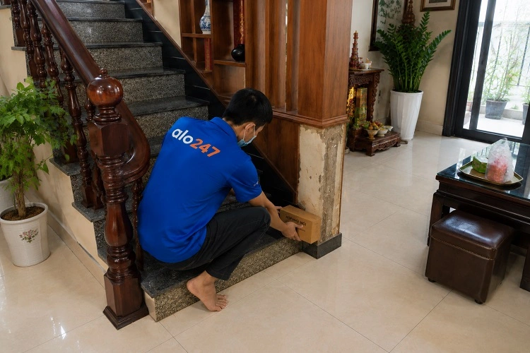 Thợ alo247 diệt mối bằng việc đặt hộp nhử mối tại Đại Mỗ