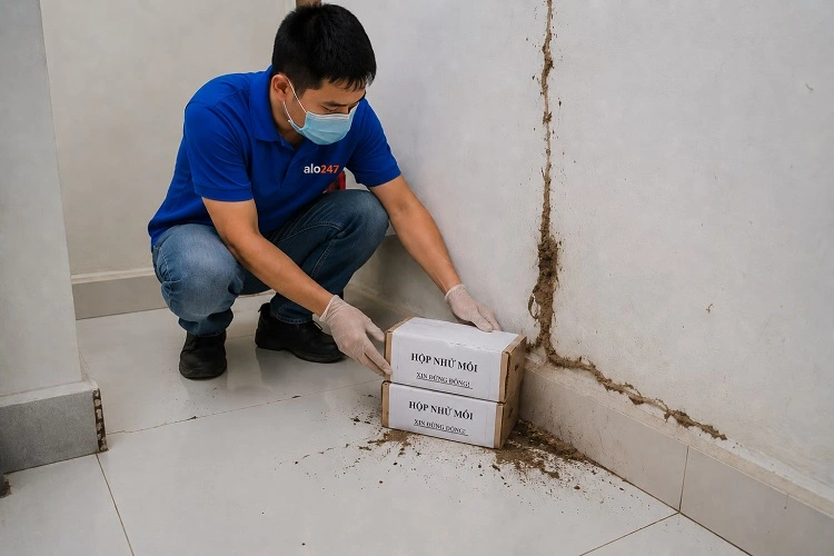 Thợ alo247 diệt mối bằng việc đặt hộp nhử mối tại Phú Thượng