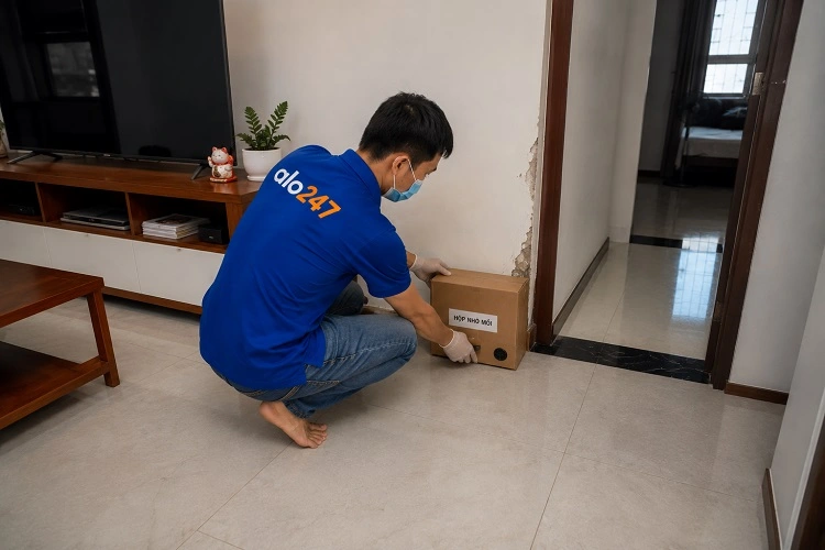 Thợ alo247 diệt mối bằng việc đặt hộp nhử mối tại Yên Nghĩa