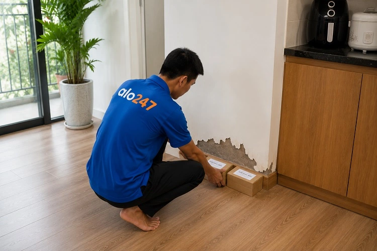 Thợ alo247 diệt mối bằng việc đặt hộp nhử mối tại Yên Sở