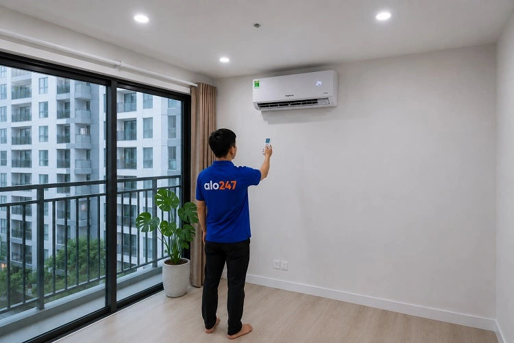 Thợ alo247 kiểm tra lại thiết bị trước khi bàn giao