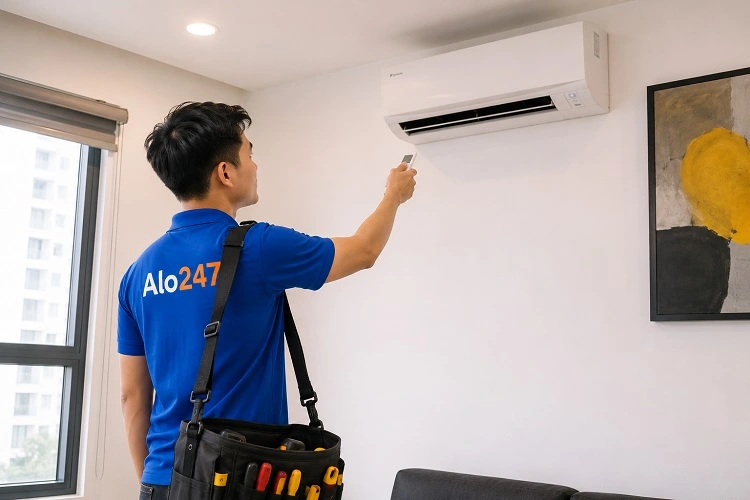 Thợ alo247 kiểm tra lại thiết bị trước khi bàn giao