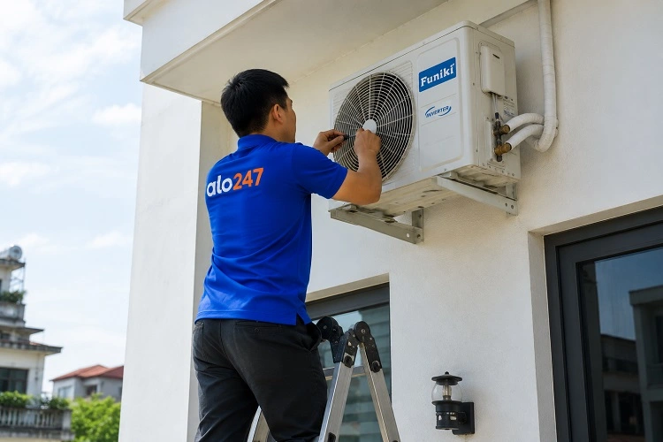 Thợ alo247 kiểm tra trước khi sửa điều hoà Funiki