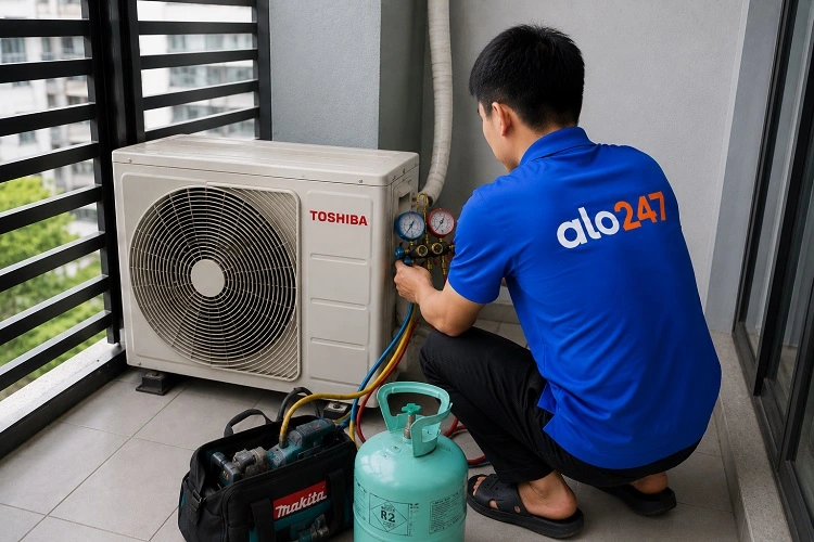 Thợ alo247 nạp gas điều hoà Toshiba