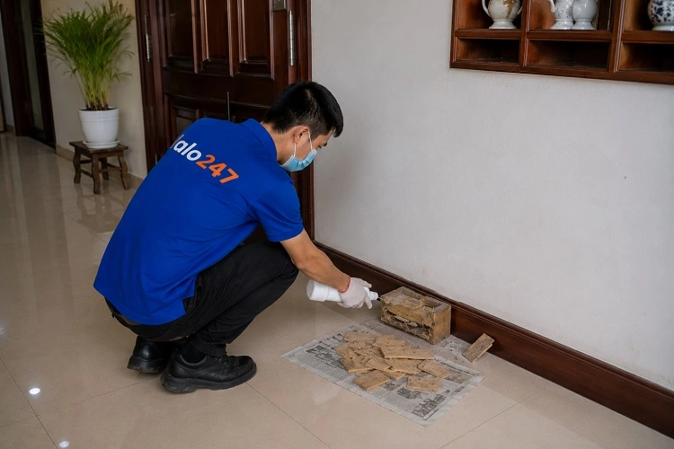 Thợ alo247 rắc thuốc diệt mối sinh học tại Sóc Sơn