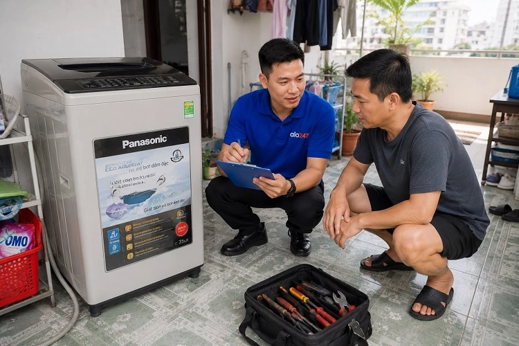 Thợ alo247 trao đổi thông tin bảo hành dịch vụ
