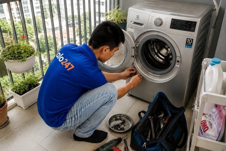 Thợ alo247 vệ sinh máy giặt tại Văn Miếu