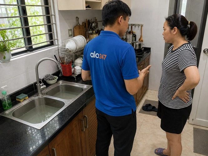 Bồn rửa bát bị cần gọi thợ thông cống chuyên nghiệp xử lý